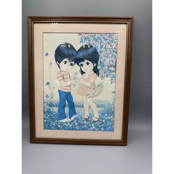 Set of 3 Vintage “Big Eyes” Prints by Lee – 1970s Framed Wall Art – Boy & Girl - Picture 2 of 11